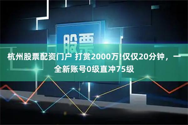杭州股票配资门户 打赏2000万!仅仅20分钟，一全新账号0级直冲75级